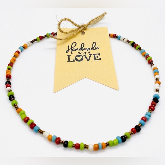 Multi-Color Bronze Beaded Choker Necklace Boho-chic Preppy Southwestern Coastal - Picture 5 of 5